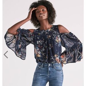 Lucky Brand Floral Chiffon Cold Shoulder Blouse
